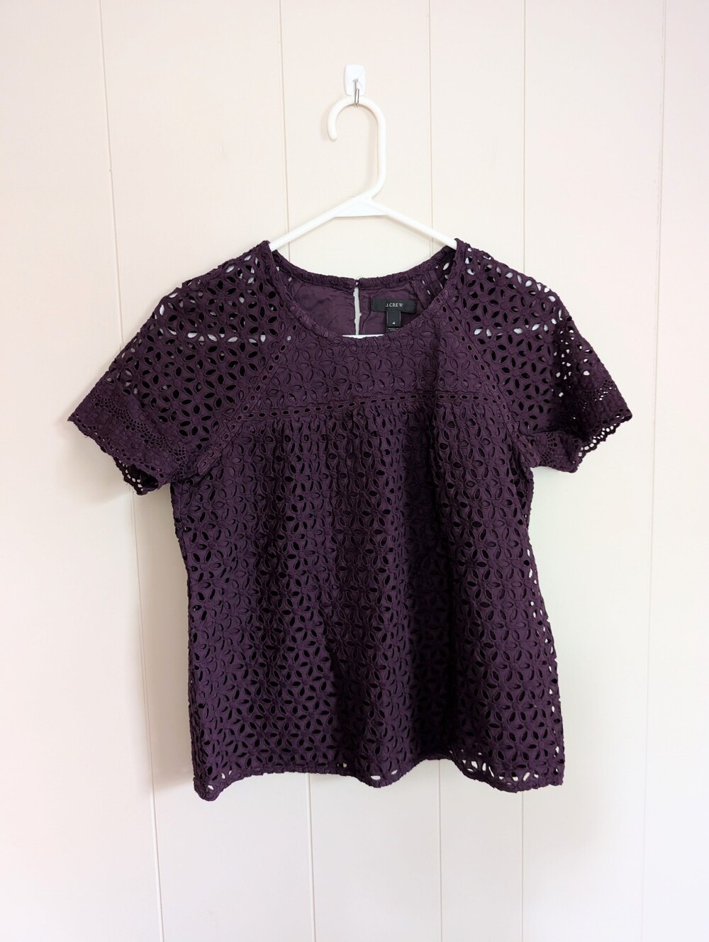 J.Crew Eggplant Eyelet Short Sleeve Blouse Size 4